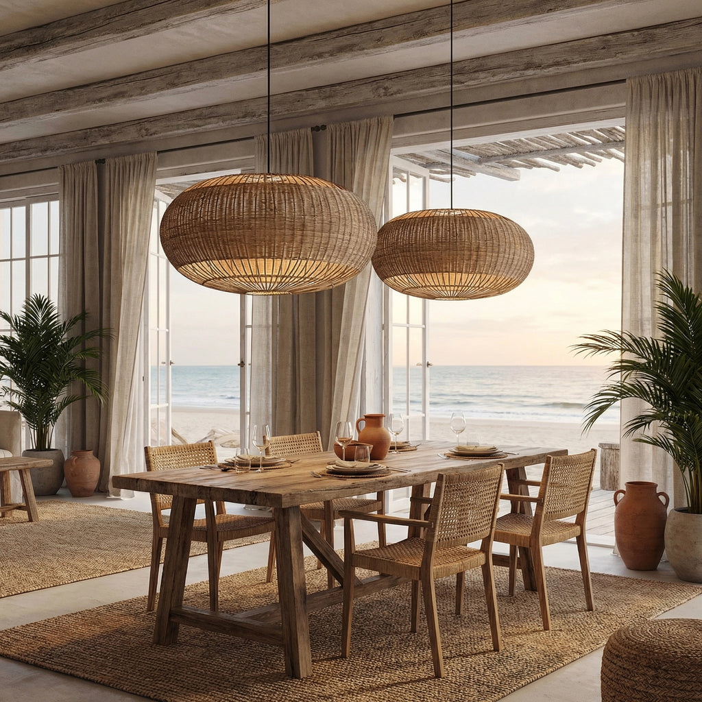 Coastal Rattan Kitchen Island Pendan Wabi-Sabi Natural Chandelier