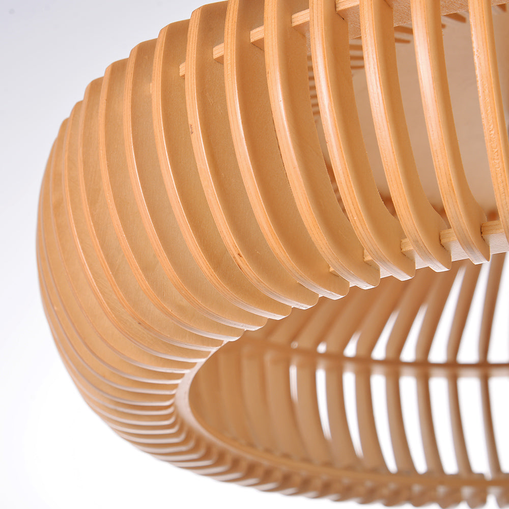 Retro Natural Wood Pendant Light Lampshade For Dining Room