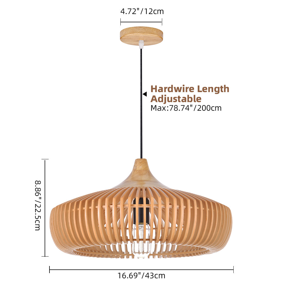 Retro Natural Wood Pendant Light Lampshade For Dining Room