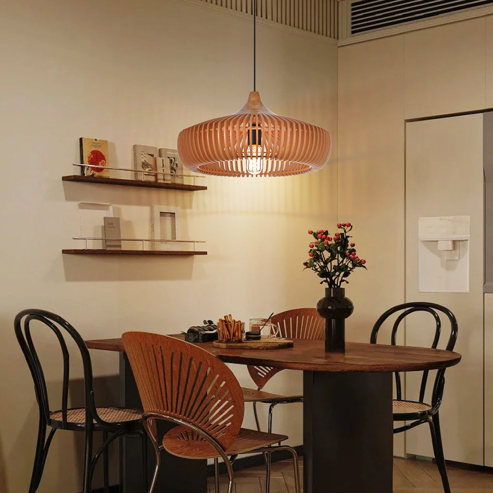 Retro Natural Wood Pendant Light Lampshade For Dining Room