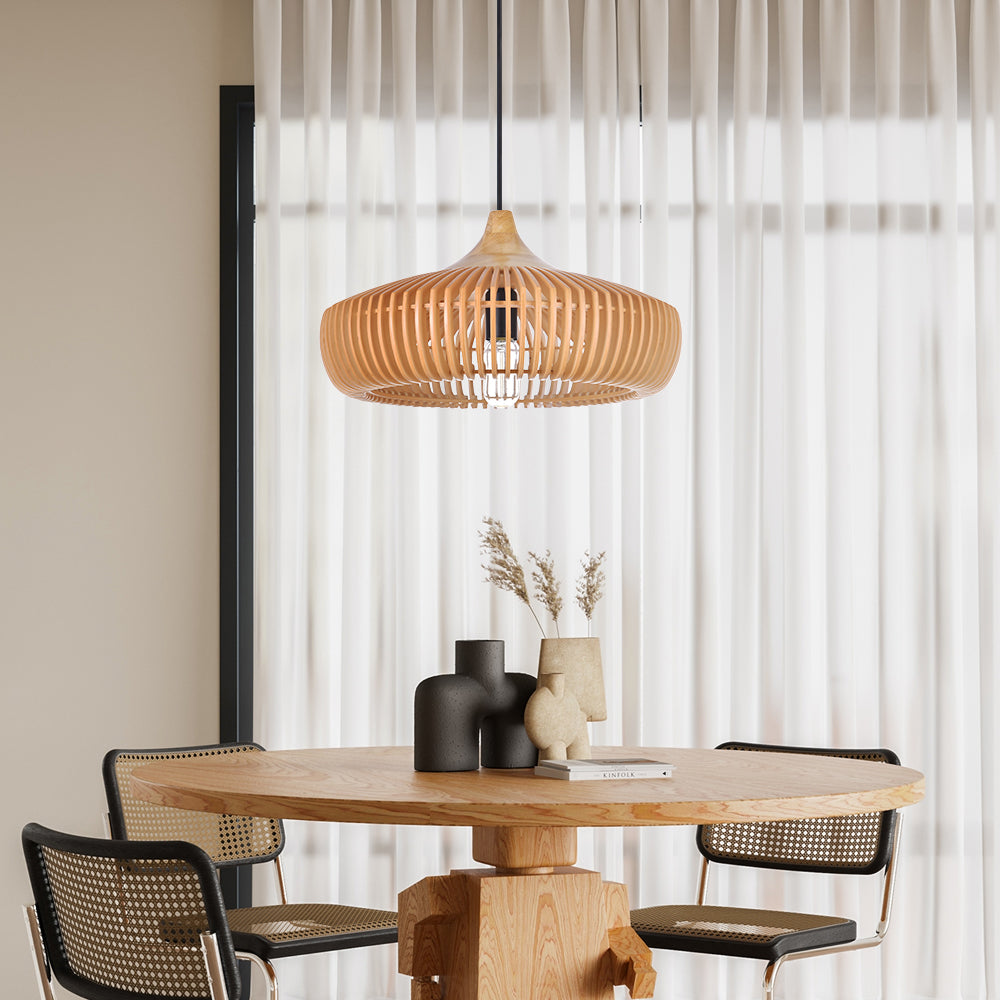 Retro Natural Wood Pendant Light Lampshade For Dining Room