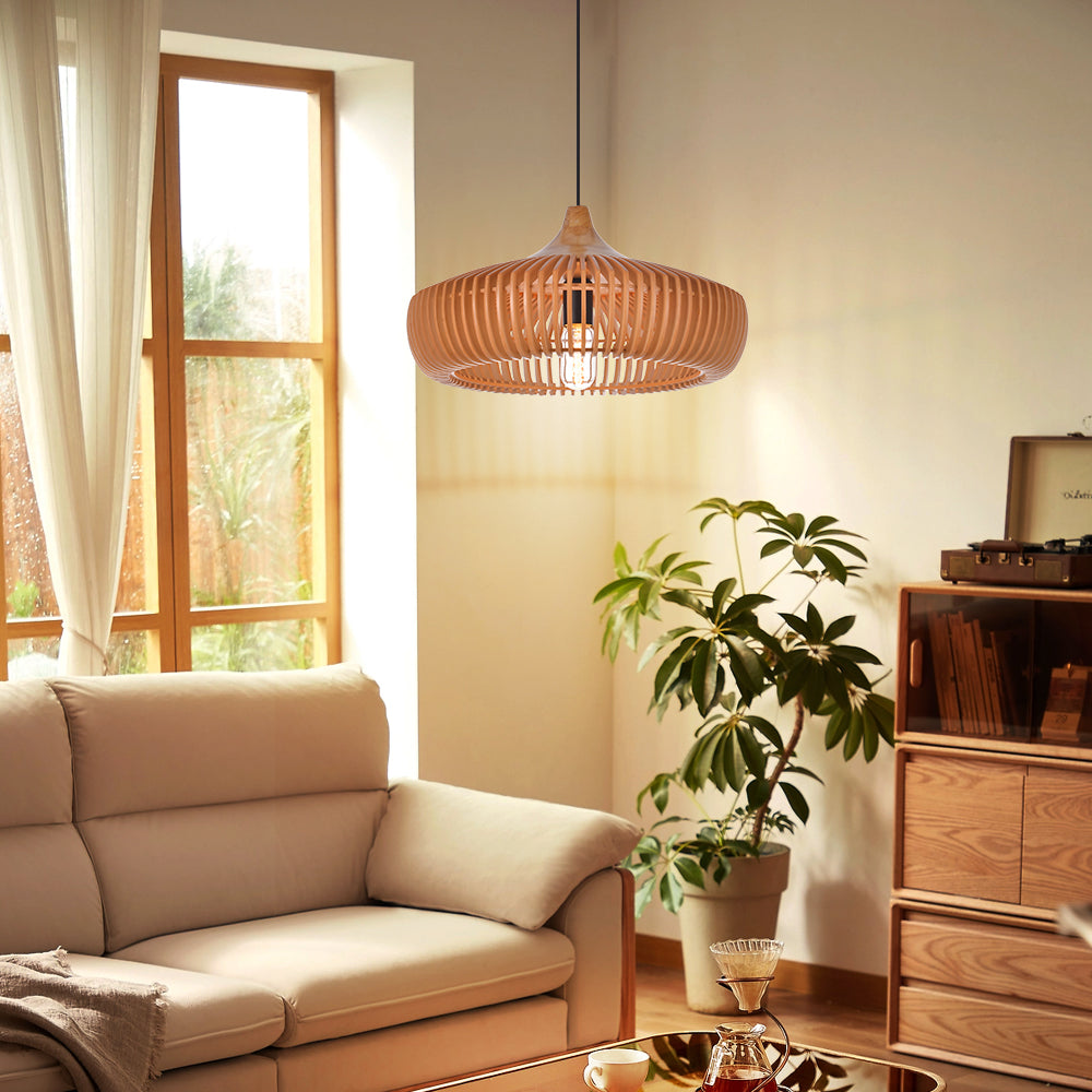 Retro Natural Wood Pendant Light Lampshade For Dining Room