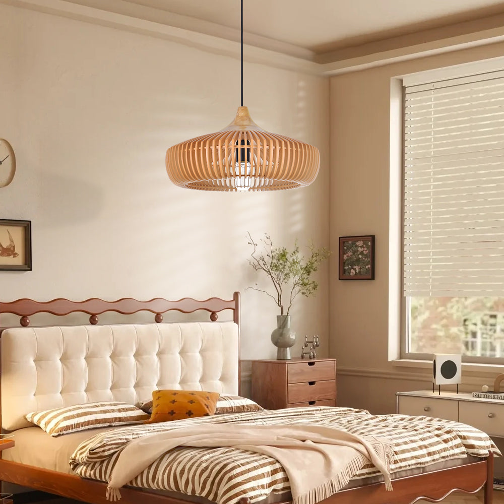 Retro Natural Wood Pendant Light Lampshade For Dining Room