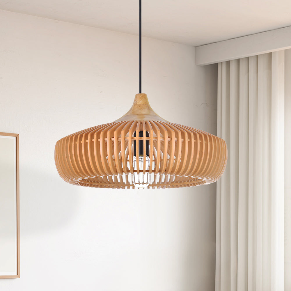 Retro Natural Wood Pendant Light Lampshade For Dining Room