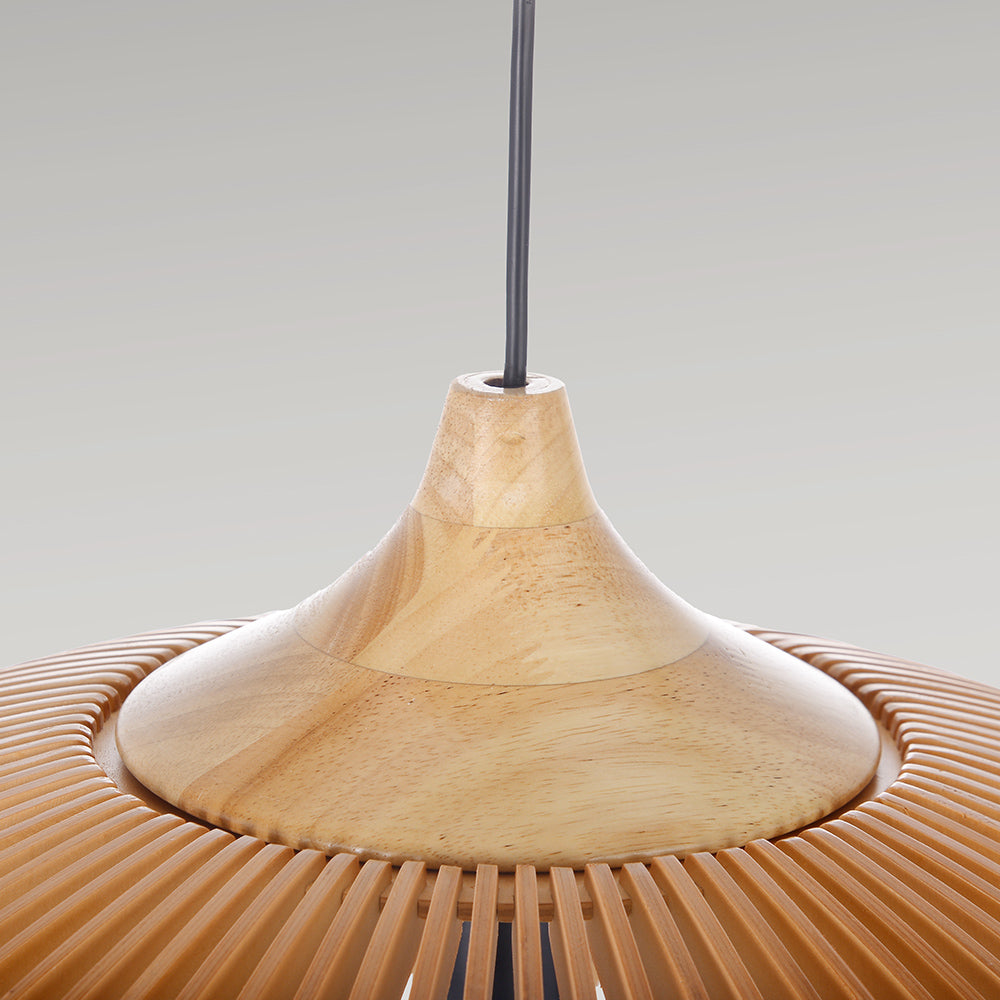 Retro Natural Wood Pendant Light Lampshade For Dining Room