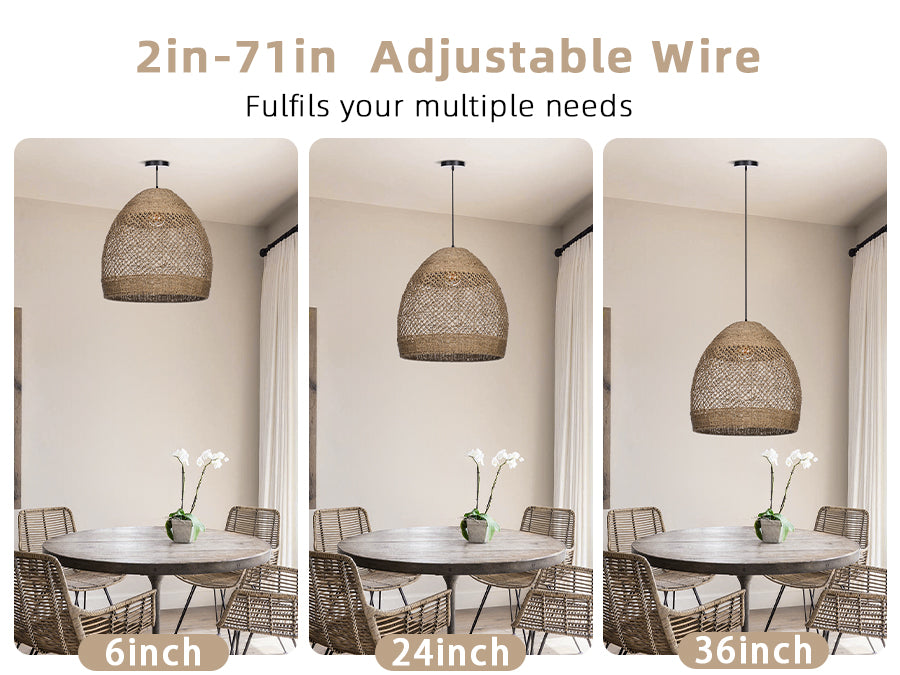 Wabi-sabi Seagrass Pendant Rattan Hanging Light For Kitchen