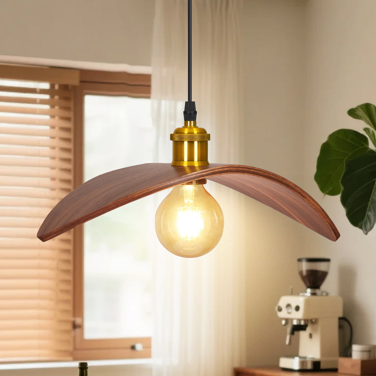 Wabi-Sabi Leaf Shape Walnut Chandelier Wooden Pendant Light