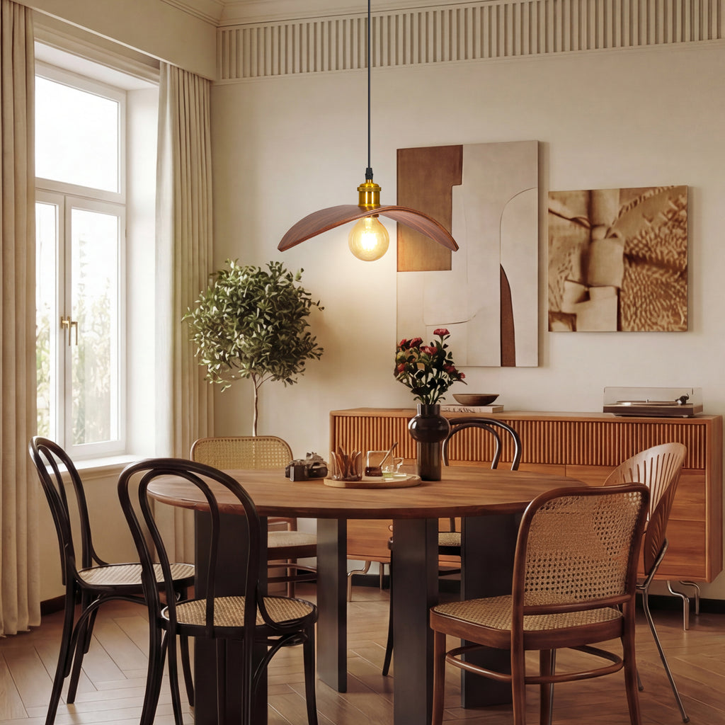 Wabi-Sabi Leaf Shape Walnut Chandelier Wooden Pendant Light