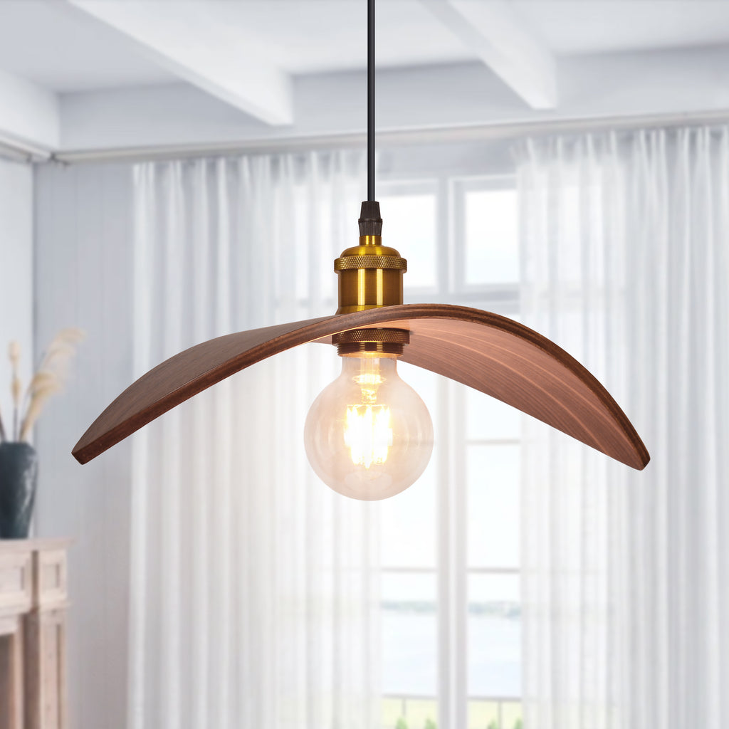 Wabi-Sabi Leaf Shape Walnut Chandelier Wooden Pendant Light