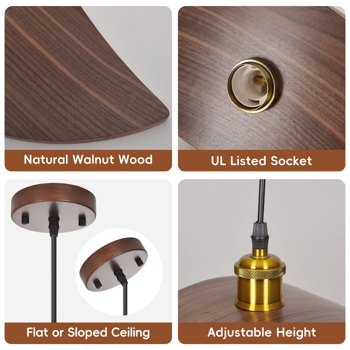 Wabi-Sabi Leaf Shape Walnut Chandelier Wooden Pendant Light