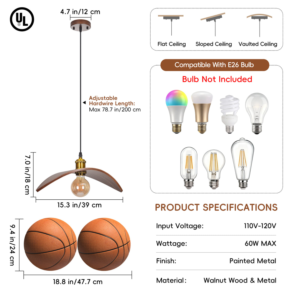 Wabi-Sabi Leaf Shape Walnut Chandelier Wooden Pendant Light