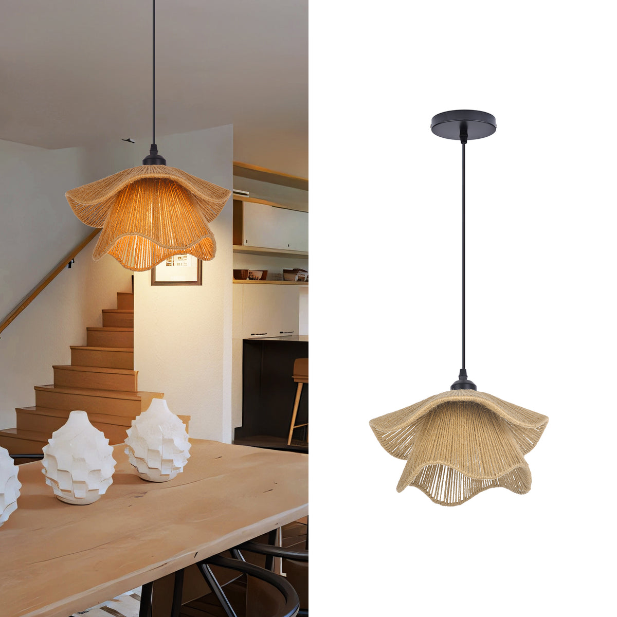 Wabi-sabi Double Tier Hemp Rope Pendant Light