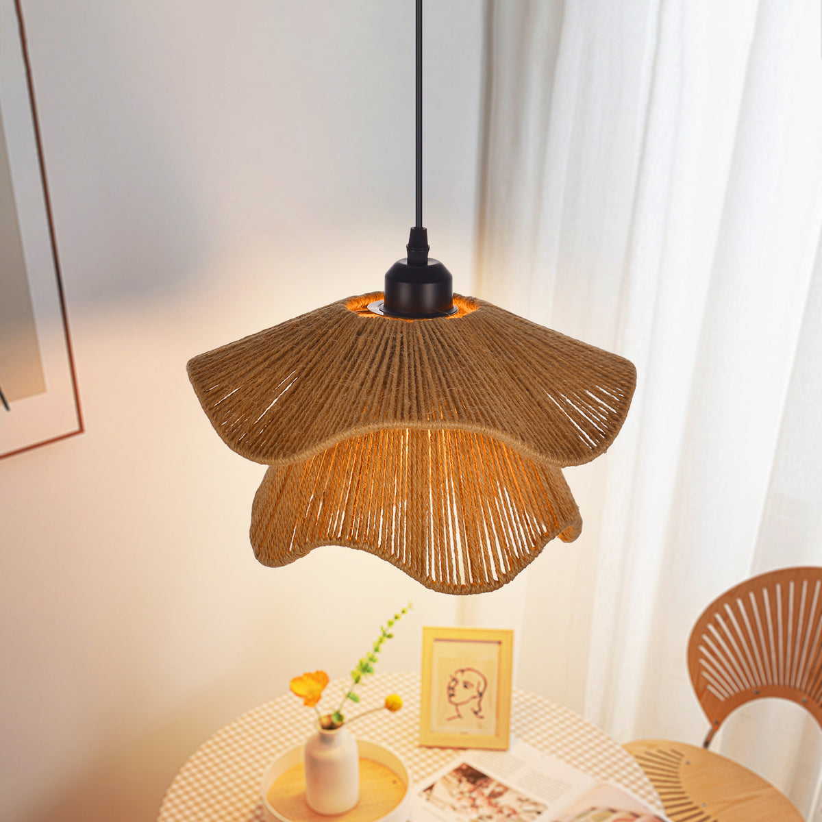 Wabi-sabi Double Tier Hemp Rope Pendant Light