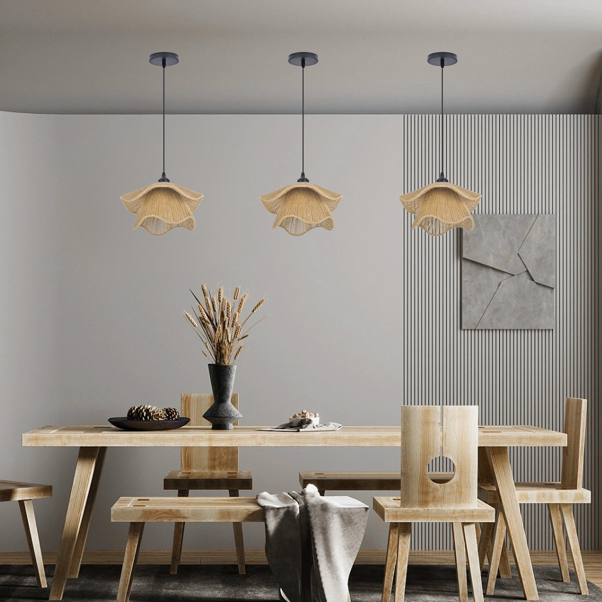 Wabi-sabi Double Tier Hemp Rope Pendant Light
