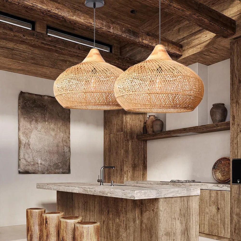 Wabi-sabi Retro Woven Chandelier Rattan Pendant Light