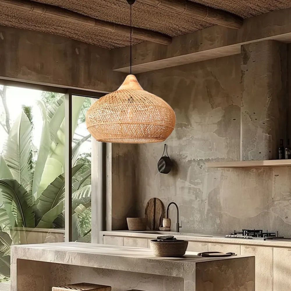 Wabi-sabi Retro Woven Chandelier Rattan Pendant Light