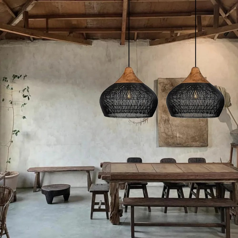 Wabi-sabi Retro Woven Chandelier Rattan Pendant Light