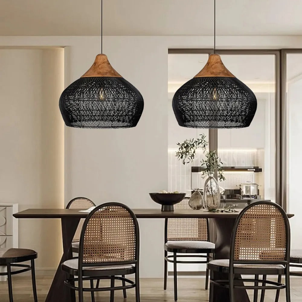 Wabi-sabi Retro Woven Chandelier Rattan Pendant Light