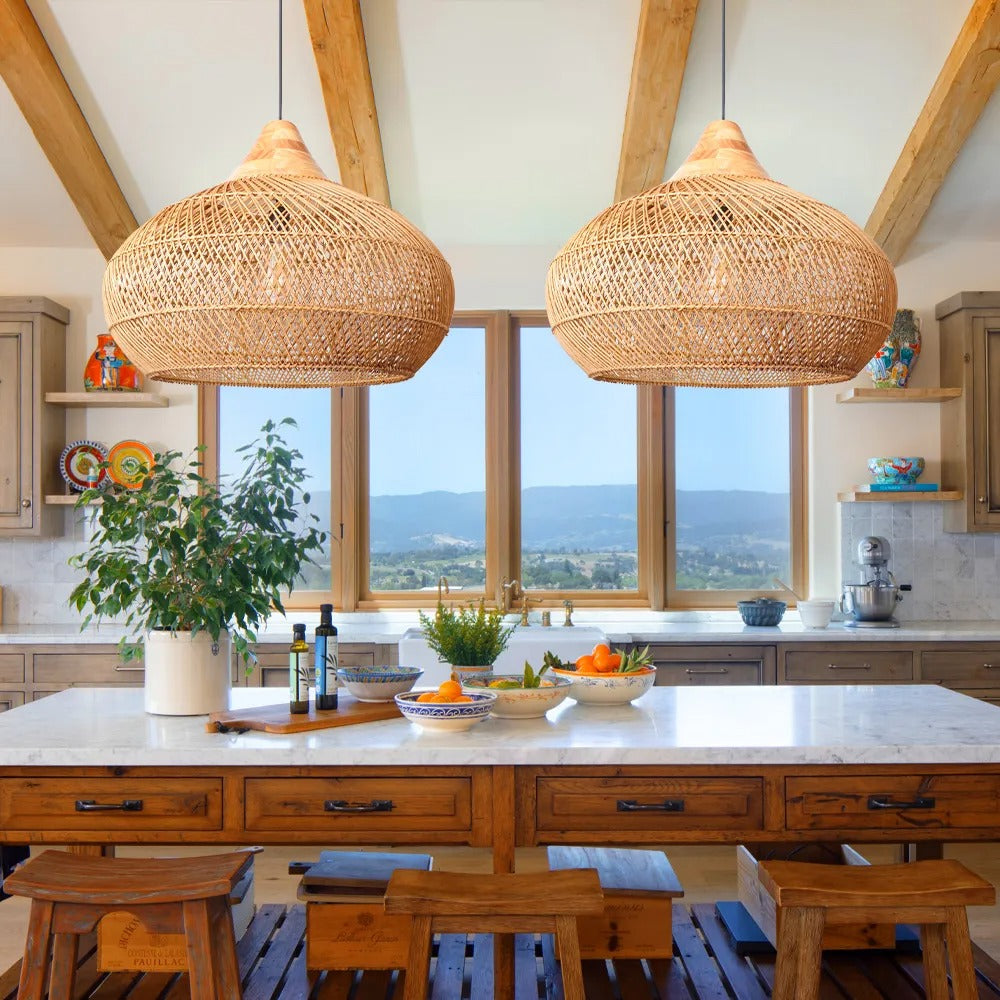 Wabi-sabi Retro Woven Chandelier Rattan Pendant Light