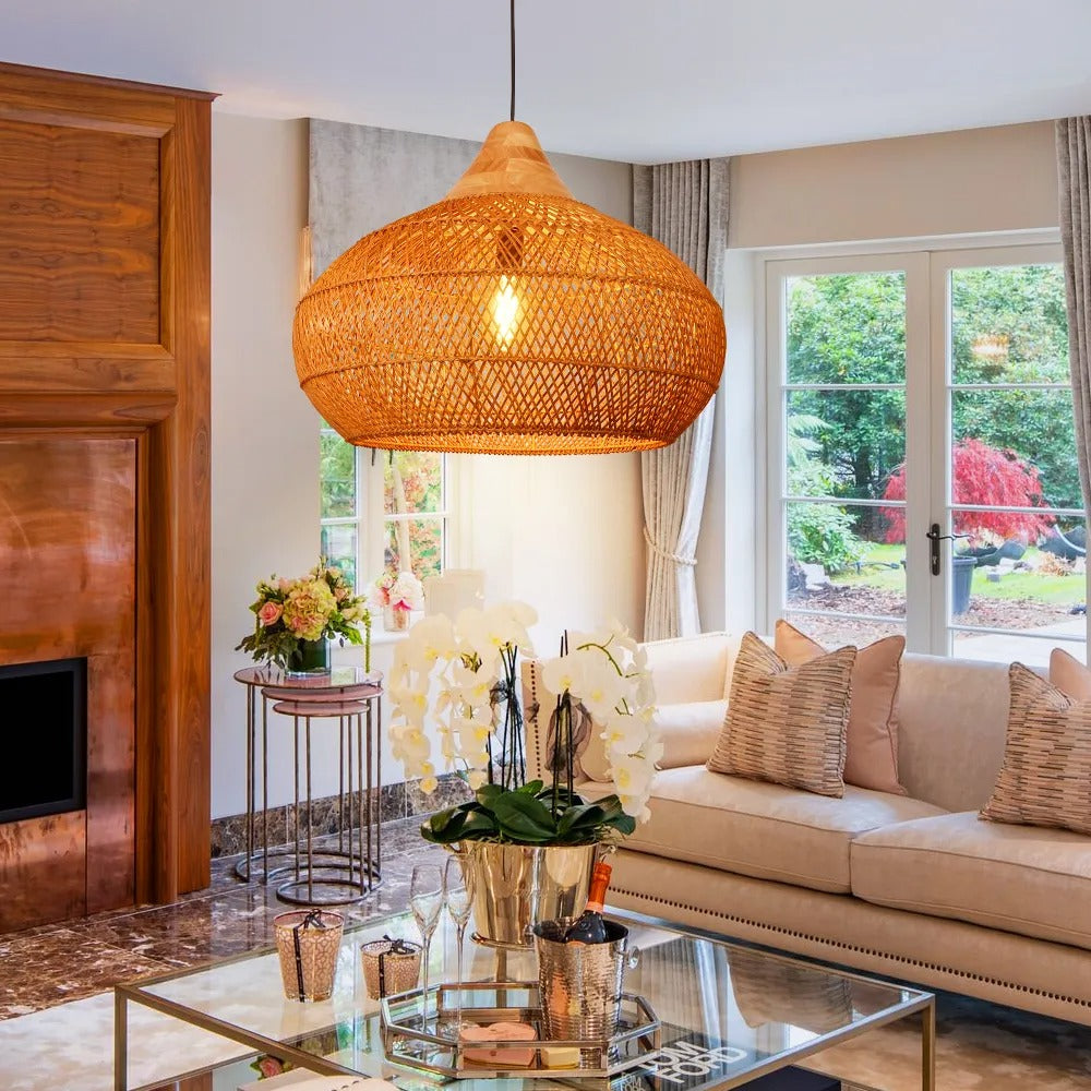 Wabi-sabi Retro Woven Chandelier Rattan Pendant Light