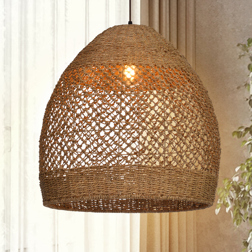 Wabi-sabi Seagrass Pendant Rattan Hanging Light For Kitchen