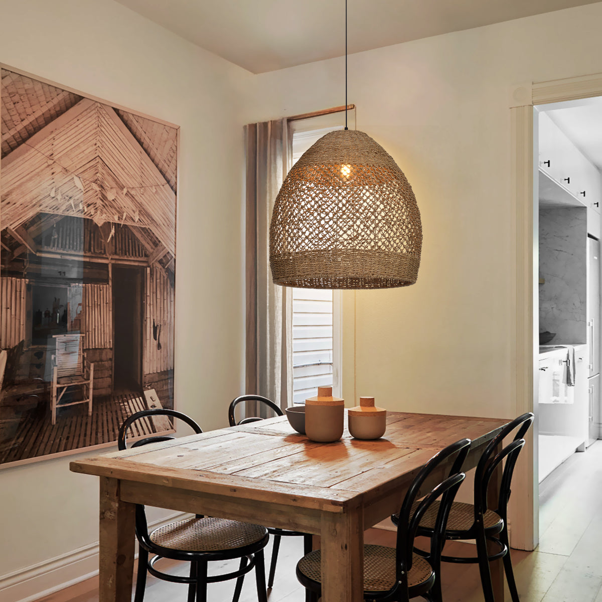 Wabi-sabi Seagrass Pendant Rattan Hanging Light For Kitchen