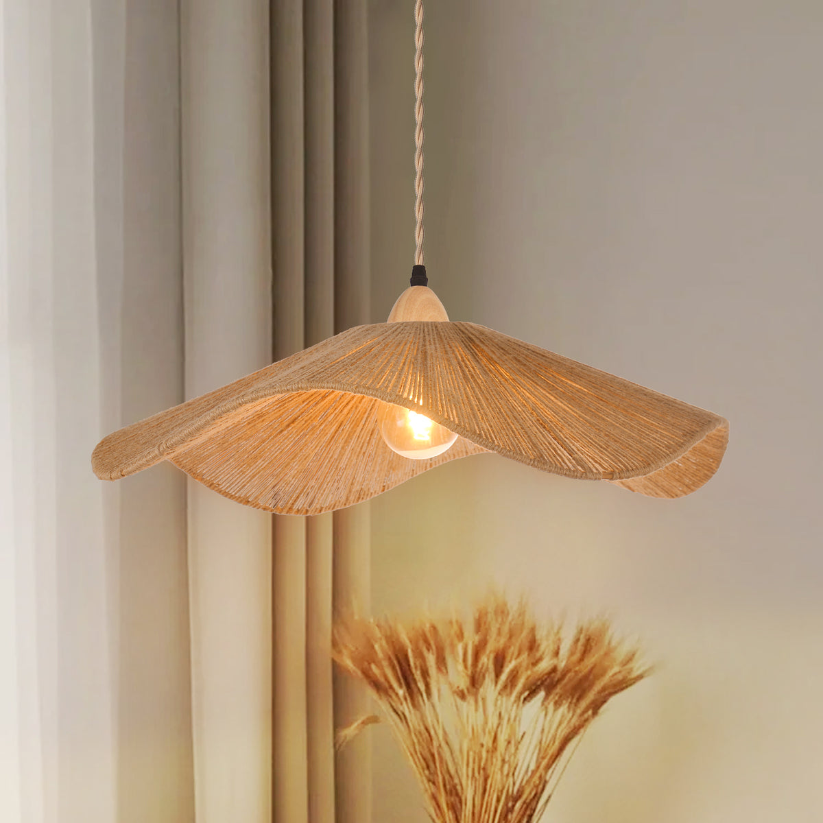 Wabi Sabi Hemp Rope Pendants Rattan Hanging Light For Kitchen