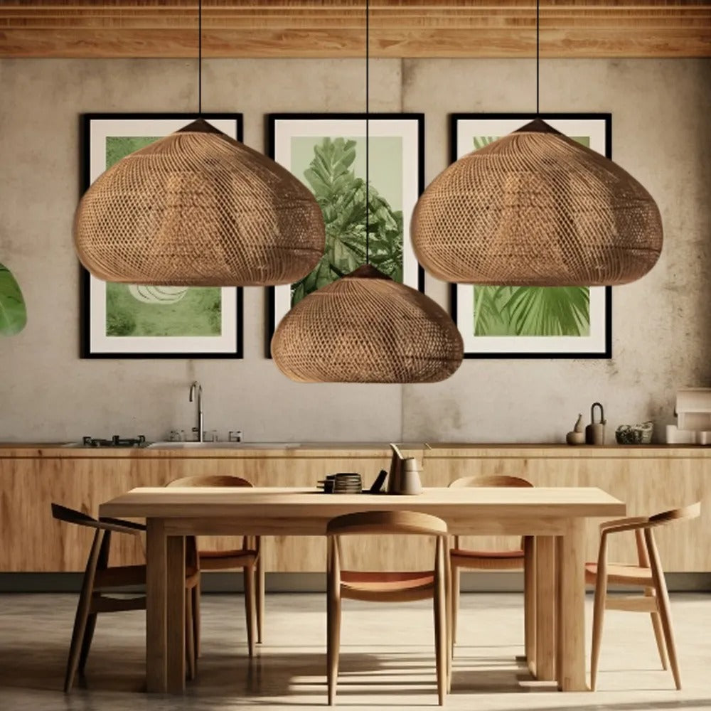 Wabi Sabi Retro Dining Room Chandelier Rattan Pendant Light