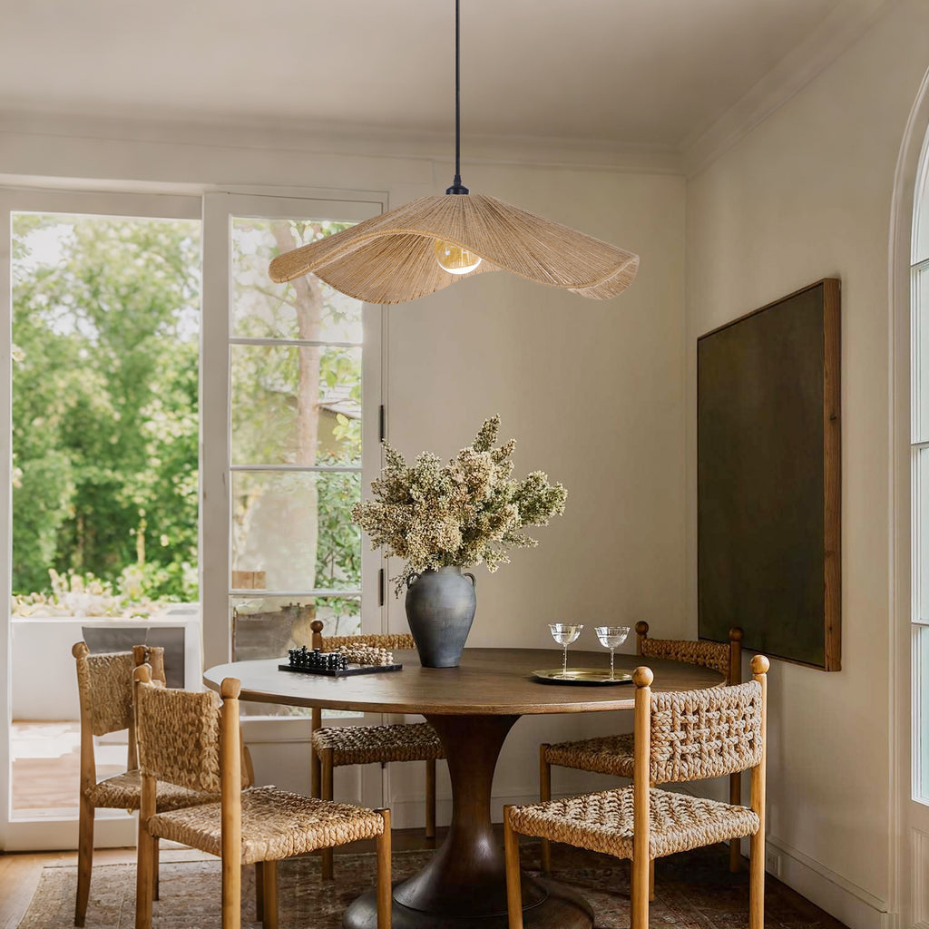 Wabi Sabi Hemp Rope Pendants Rattan Hanging Light For Kitchen