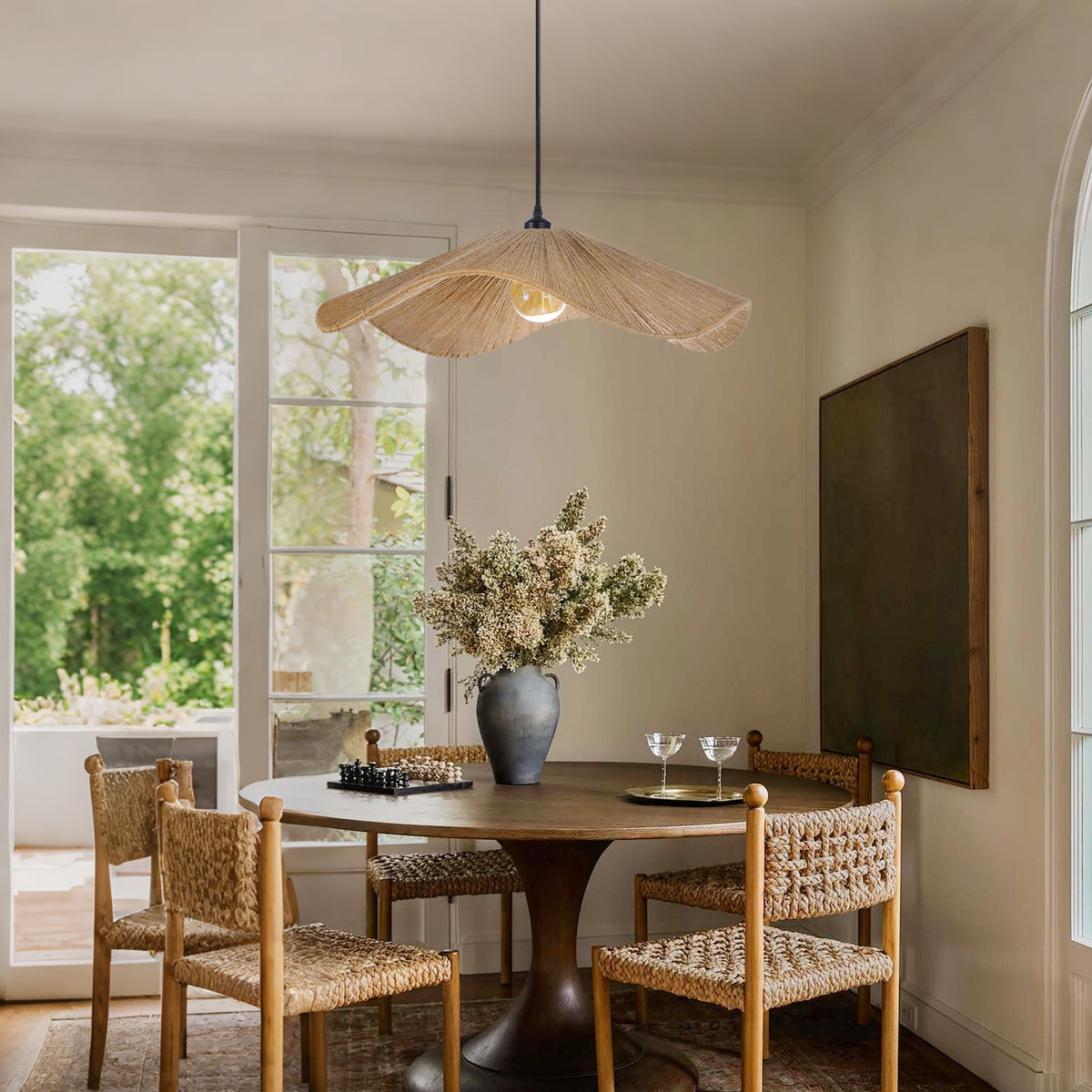 Wabi Sabi Hemp Rope Pendants Rattan Hanging Light For Kitchen