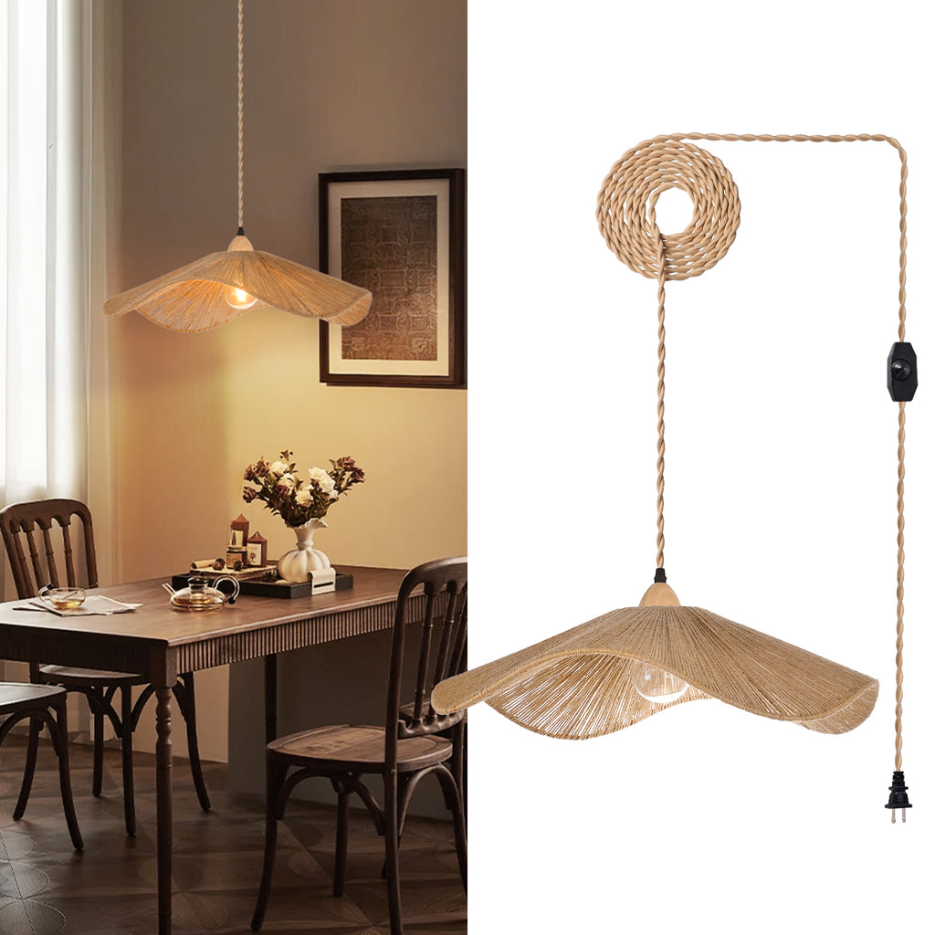 Wabi Sabi Hemp Rope Pendants Rattan Hanging Light For Kitchen
