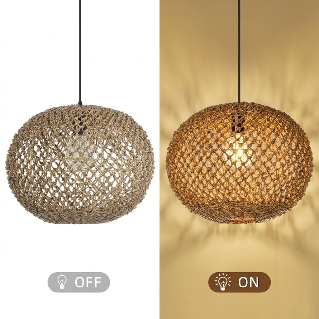 Round Seagrass Pendant Light Shade Natural Woven Ceiling Lamp