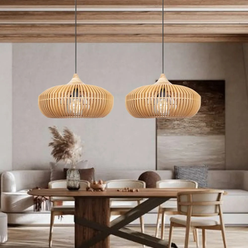 Retro Natural Wood Pendant Light Lampshade For Dining Room