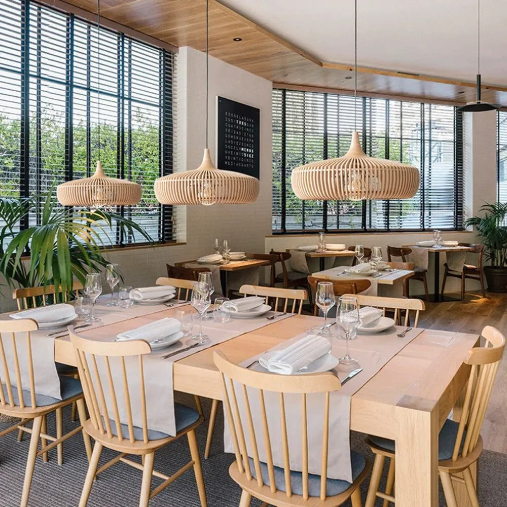Retro Natural Wood Pendant Light Lampshade For Dining Room