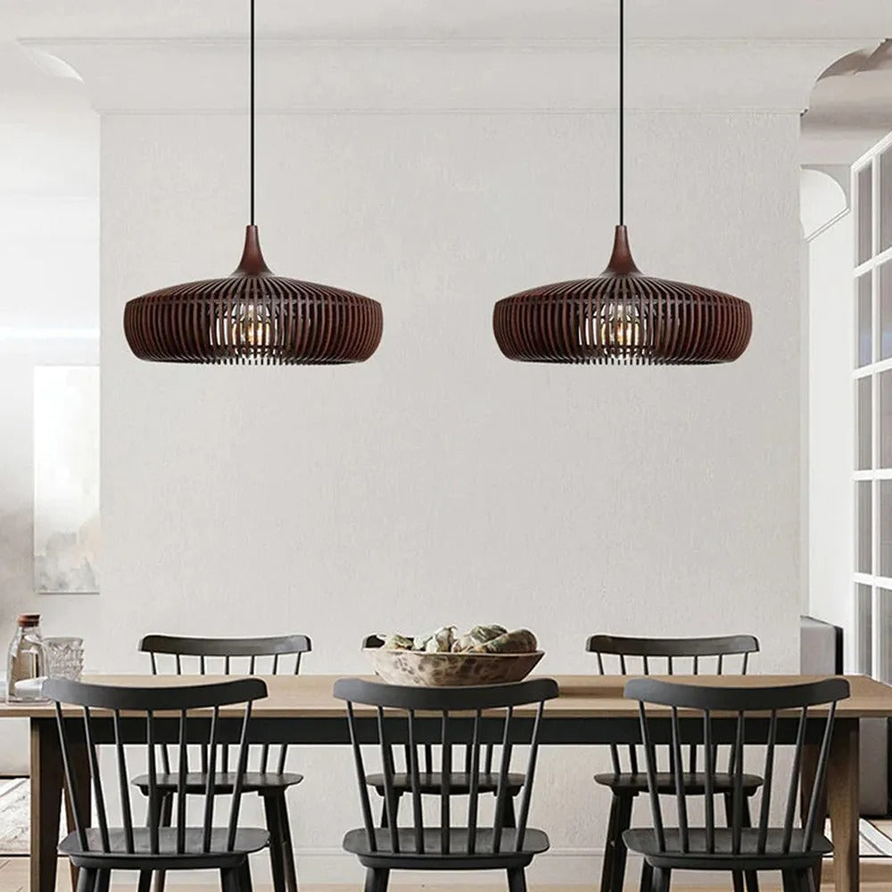 Retro Natural Wood Pendant Light Lampshade For Dining Room