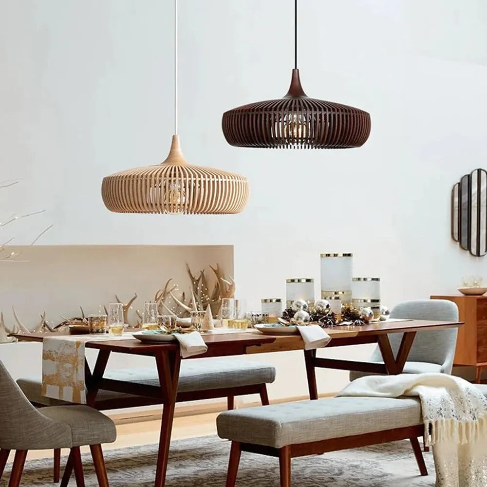 Retro Natural Wood Pendant Light Lampshade For Dining Room