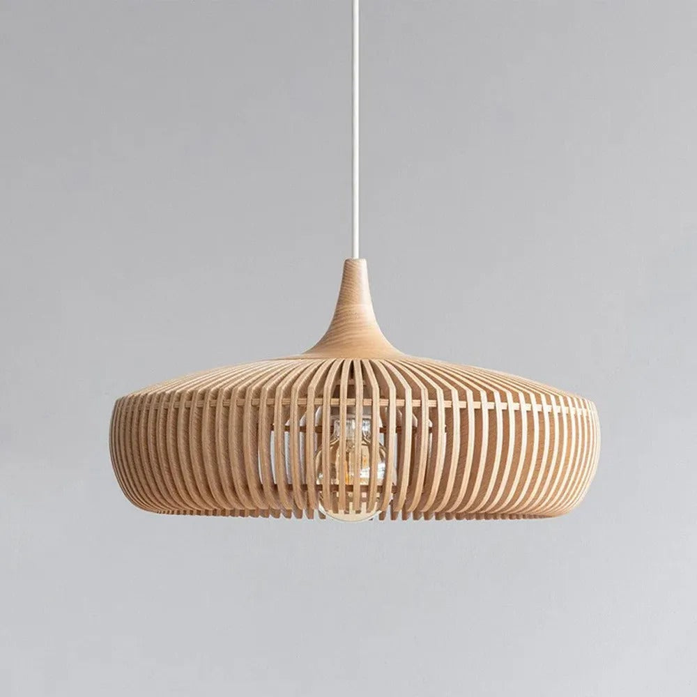 Retro Natural Wood Pendant Light Lampshade For Dining Room