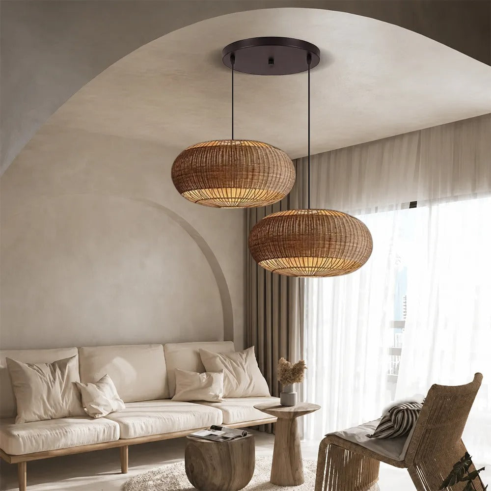 Coastal Rattan Kitchen Island Pendan Wabi-Sabi Natural Chandelier