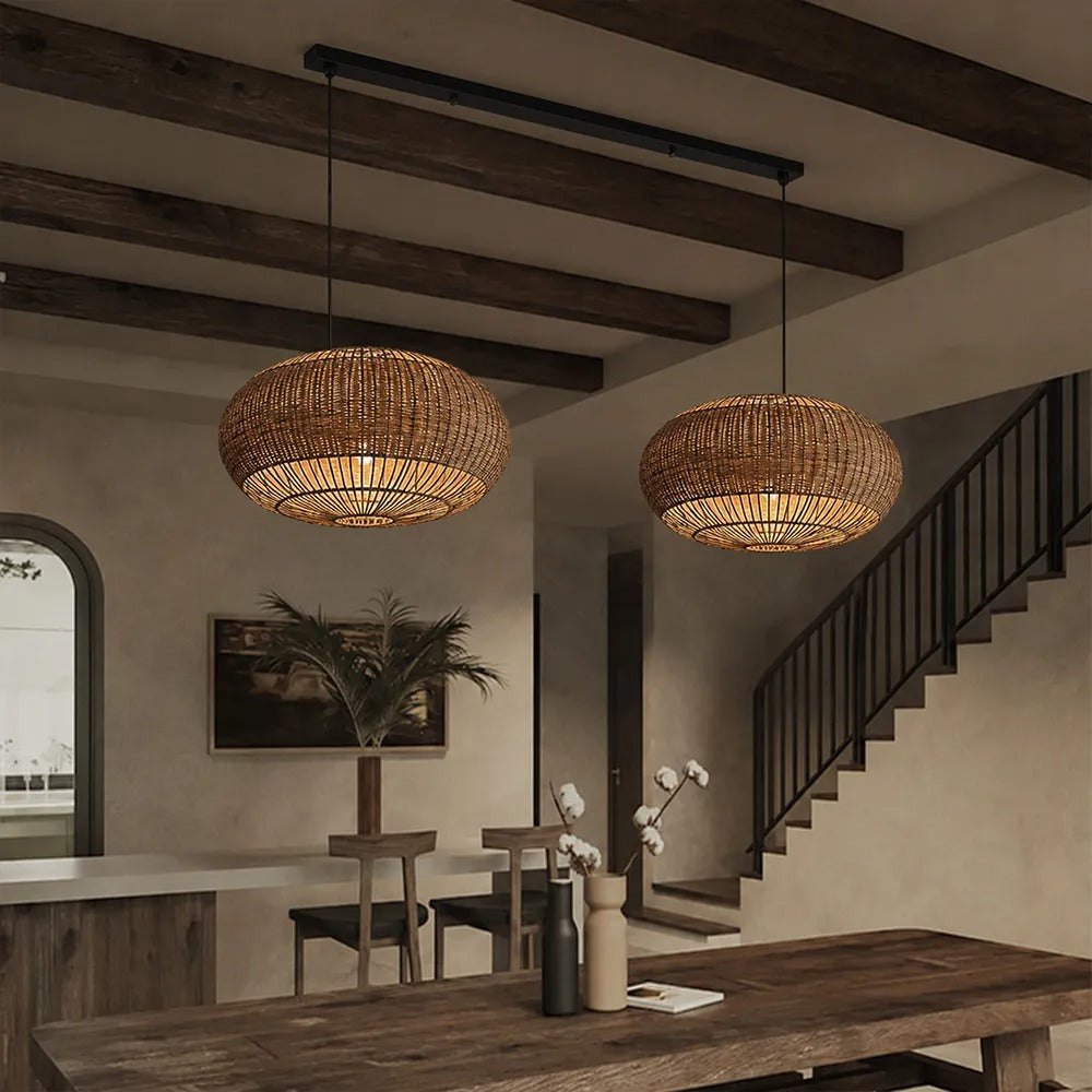 Coastal Rattan Kitchen Island Pendan Wabi-Sabi Natural Chandelier