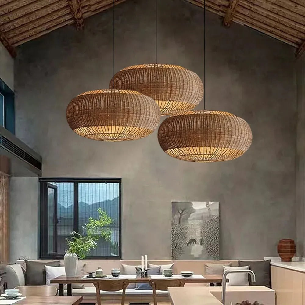 Coastal Rattan Kitchen Island Pendan Wabi-Sabi Natural Chandelier