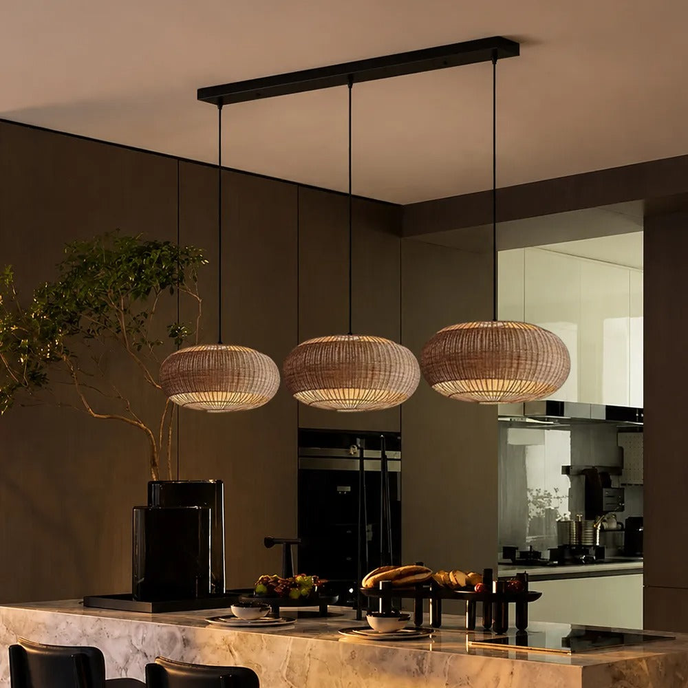 Coastal Rattan Kitchen Island Pendan Wabi-Sabi Natural Chandelier