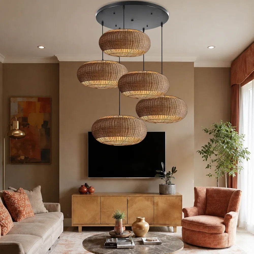 Coastal Rattan Kitchen Island Pendan Wabi-Sabi Natural Chandelier