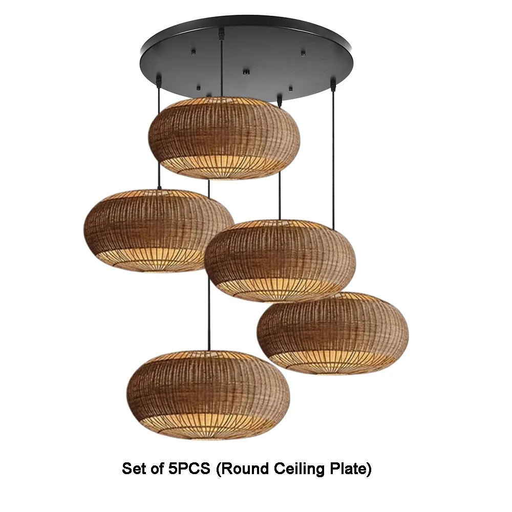 Coastal Rattan Kitchen Island Pendan Wabi-Sabi Natural Chandelier