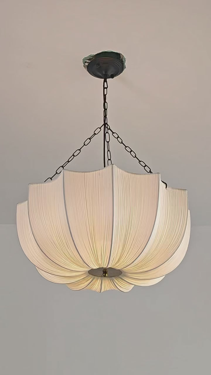 French Vintage Pleated Fabric Pendant Light Wabi-sabi Chandelier