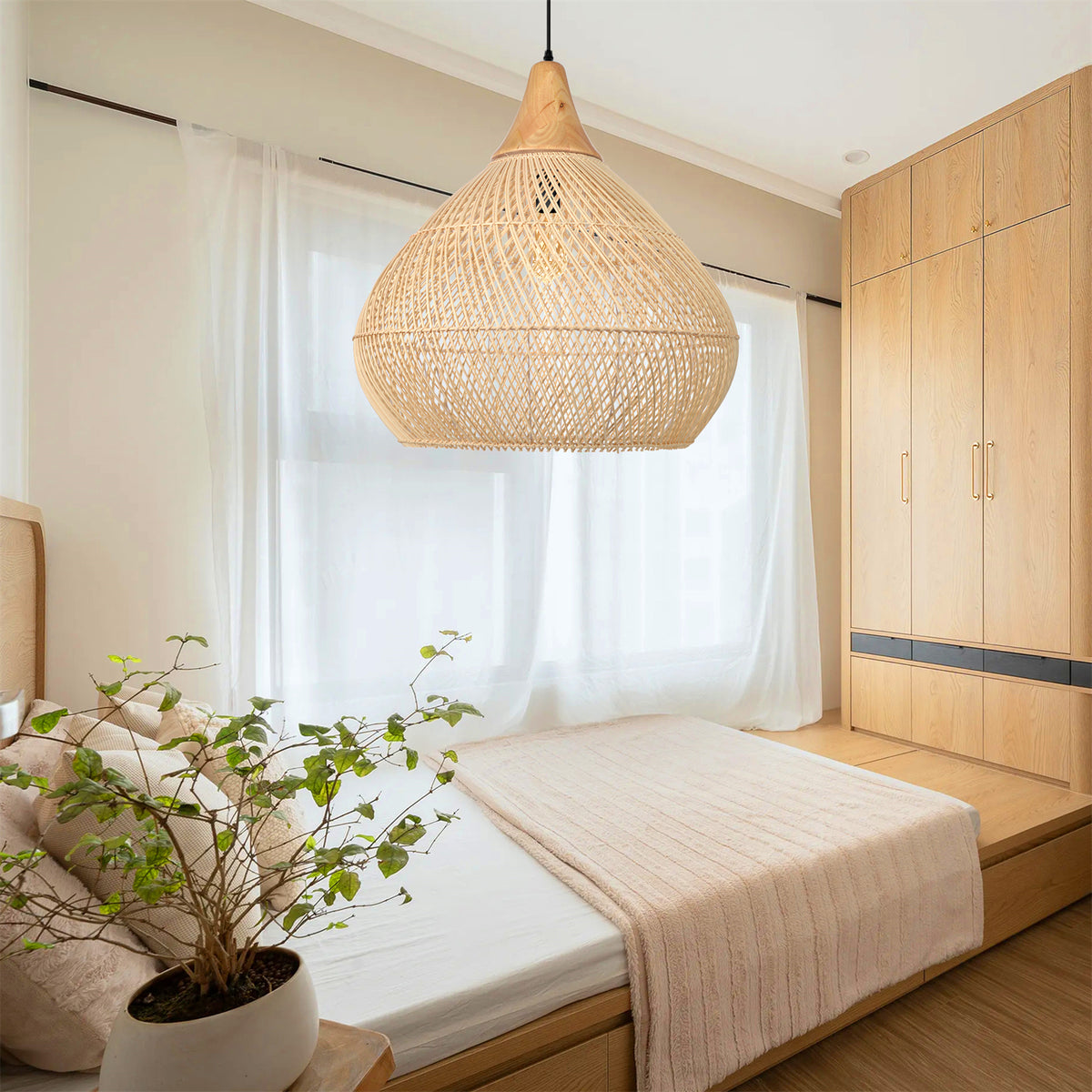 Wabi-sabi Rattan Pendant Lamp Handmade Weaving Chandelier
