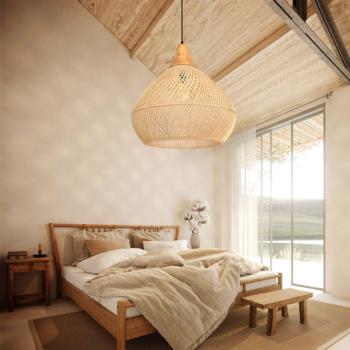Wabi-sabi Rattan Pendant Lamp Handmade Weaving Chandelier