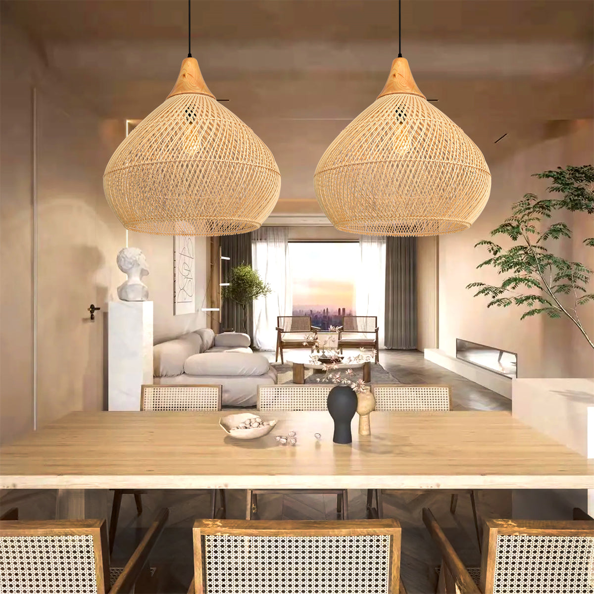 Wabi-sabi Rattan Pendant Lamp Handmade Weaving Chandelier