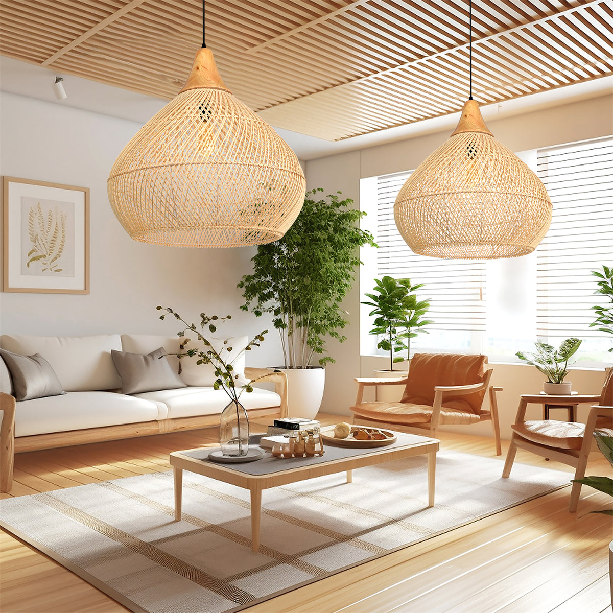 Wabi-sabi Rattan Pendant Lamp Handmade Weaving Chandelier